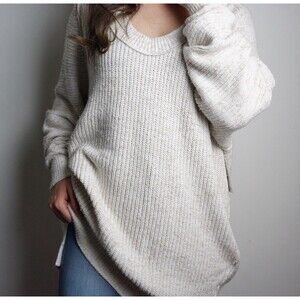 Free People Cream Scoop Neck Ribbed Sweater